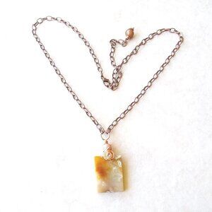 Honey & Caramel Wire Wrapped Agate + Copper Necklace! Rustic Natural Stones!